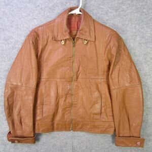 Vintage Majestic Jacket Mens 40 Brown Leather Bomber Zip Front Ribbed Hem 80s